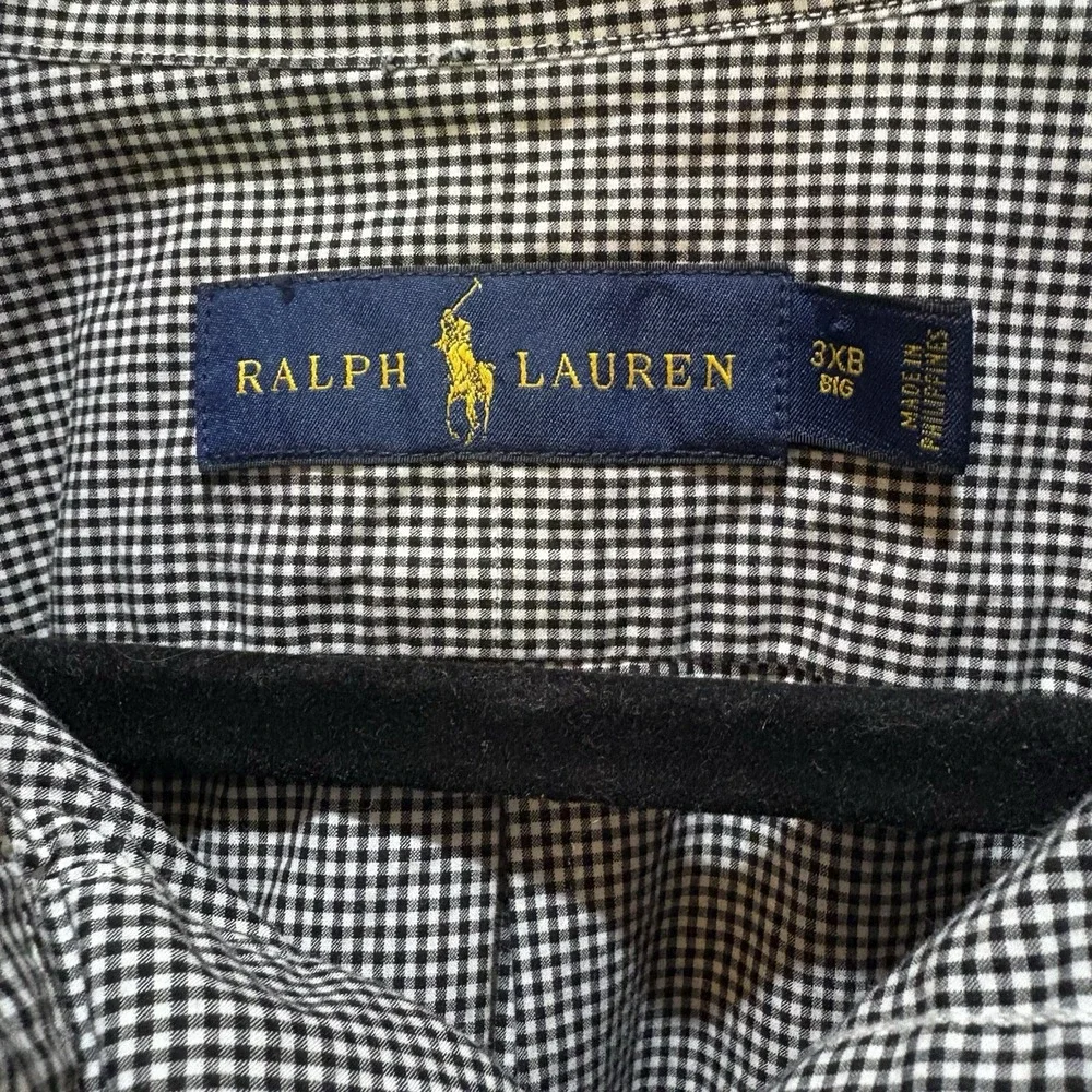 Ralph Lauren Pony Check Long Sleeve Cotton Button Down Shirt 3XB Big Black White